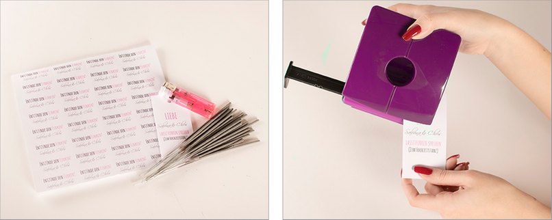 Schritt 1: Alles für die Hochzeitswunderkerzen bereit legen - Schritt 2: Tischkarten lochen Material bereitlegen und Tischkarte lochen.