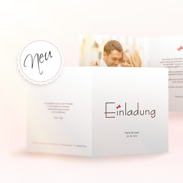 Schlicht und gefühlvoll - Unsere Einladungskarte mit Herz. Einladungskarte in rosa Pastelltönen