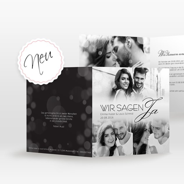 Schwarz & Weiß: Edle Hochzeitskarten mit Stil Ein zauberhaftes Bokeh über einem Schwarz-Weiß Foto, das ist unsere neue Karte