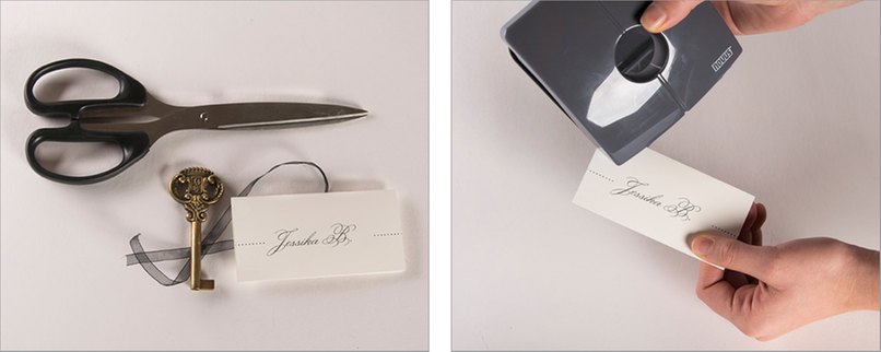 Material bereitlegen und Tischkarte lochen.