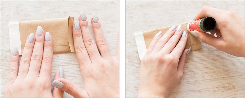 Schritt 7 & 8: Laschen umschlagen und festkleben Lasche nach oben klappen und mit Klebstoff fixieren