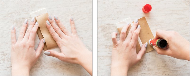 Schritt 5 & 6: Gut festkleben Klebstoff auf einer Seite auftragen und jenes Stück umklappen