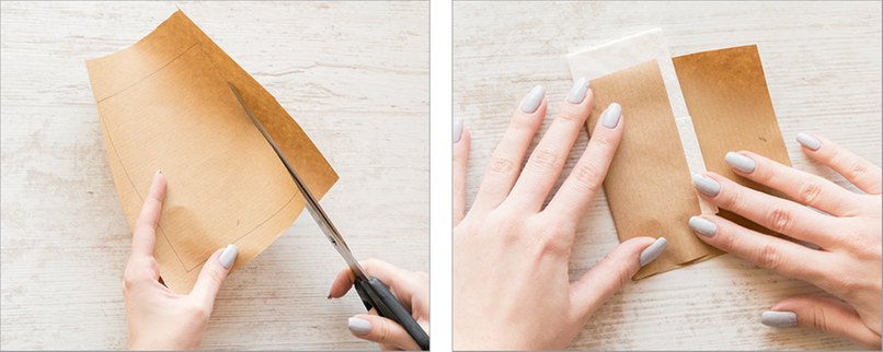 Schritt 3 & 4: Packpaier um das Taschentuch wickeln Ausgeschnittenes Stück um Papiertaschentuch wickeln