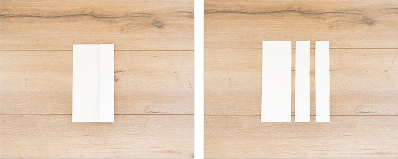 Schritt 3: A4 Blatt falten - Schritt 4: ... und auseinanderschneiden Weiter falten und an Faltlinien entlang schneiden
