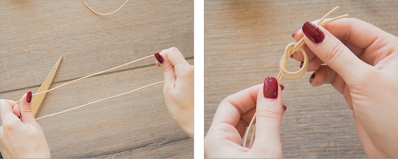 Lederband wird an einem Ende verknotet