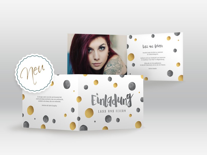 Jung, gemütlich und ungezwungen lädt die kreative Geburtstagskarte Dots zur Feier ein.