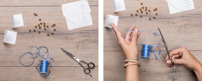 Material bereitlegen und Schnur zurechtschneiden