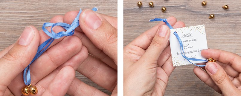 Ende verknoten und den Geschenkanhänger auffädeln.