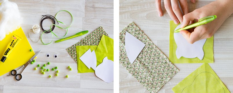 Material bereitlegen und Schablonen auf Stoff übertragen.