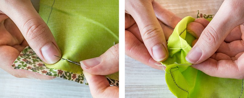 Alles, bis auf ein kleines Loch, zusammennähen.