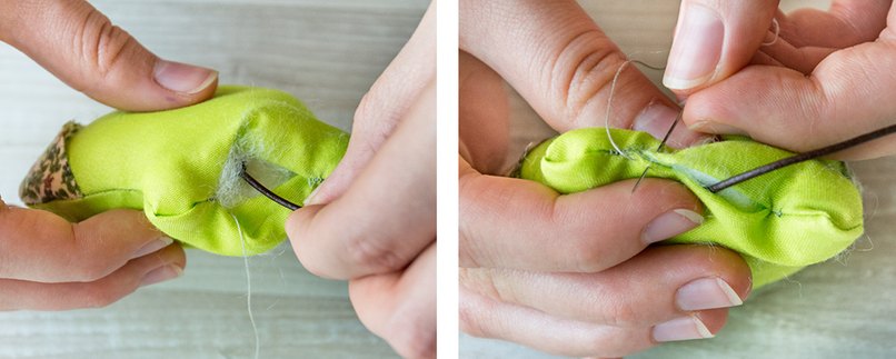 Loch zunähen und Lederband mit einnähen 