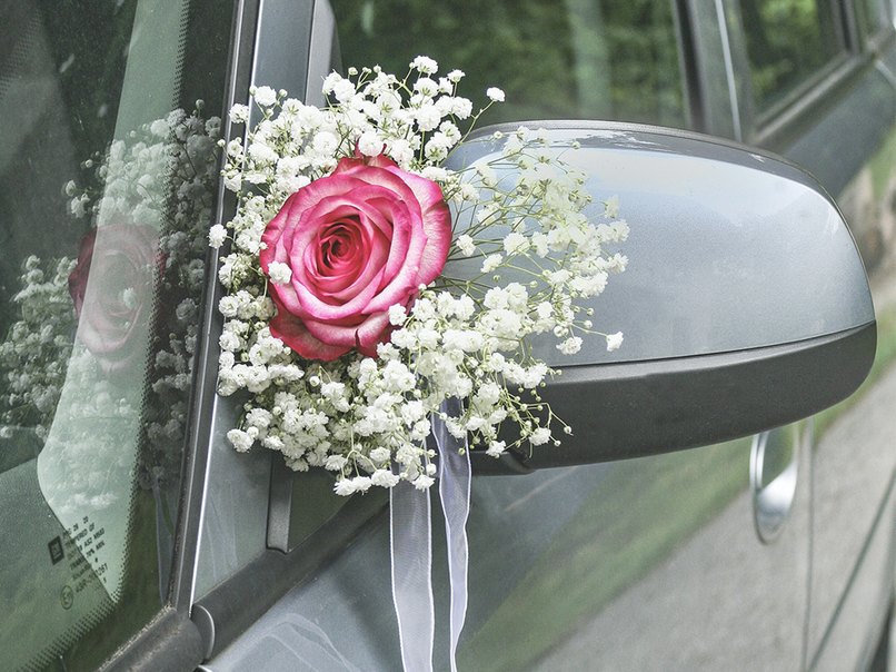 Hochzeit Autoschmuck Deko SALMON Blumen