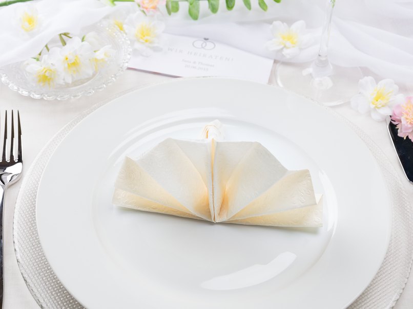 So wird die Serviette gefaltet. Faltanleitung für den Fächer. So wird die Serviette gefaltet. Faltanleitung für den Fächer.