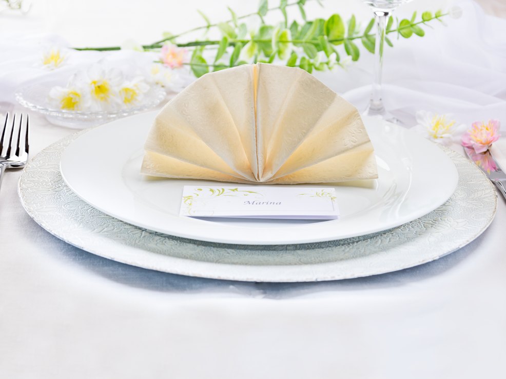 Die gefaltete Serviette als Fächer sieht chic aus.