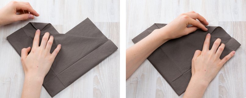 Ecken werden nach innen geknickt, so dass Rundungen entstehen.