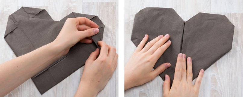 Die herzförmige Serviette wird umgedreht. 