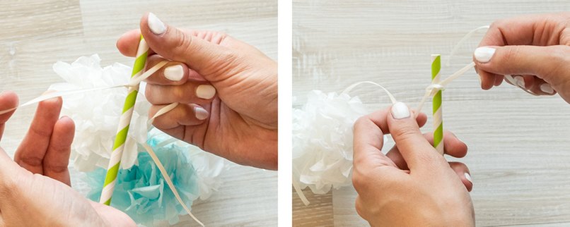 Band an zwei Strohhalmen befestigen