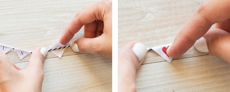 Papierecken um Schnur legen und festkleben