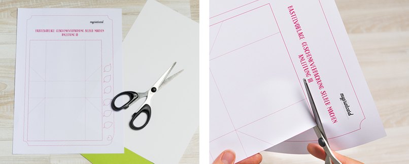 Schritt 1: Materialien bereitlegen Schritt 2: Bastelpapier nach Vorgaben zurechtschneiden Materialien bereitlegen und vorgegebene Form ausschneiden.