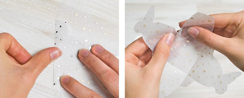 Schritt 5 und 6: Bastelpapier wie auf Vorlage eingezeichnet falten Faltlinien nach innen umknicken