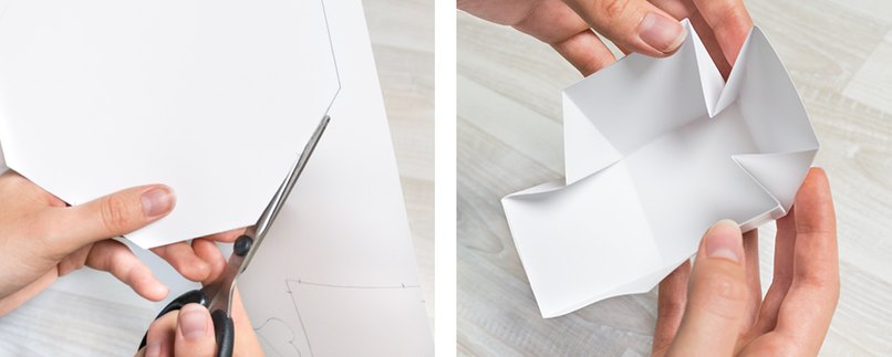 Schritt 5: Bastelpapier zurechtschneiden Schritt 6: unteren Teil der Box nach Vorlage falten Papier zurechtschneiden und anhand der Vorlage falten.
