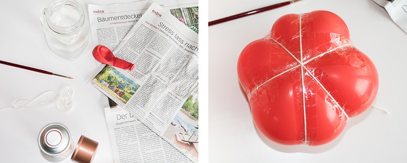 Schnur um aufgeblasenen Luftballon wickeln.