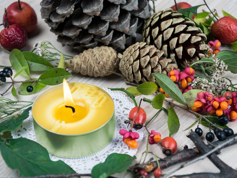 Leicht arrangierbar - Teelichter und Mitbringsel aus dem Wald