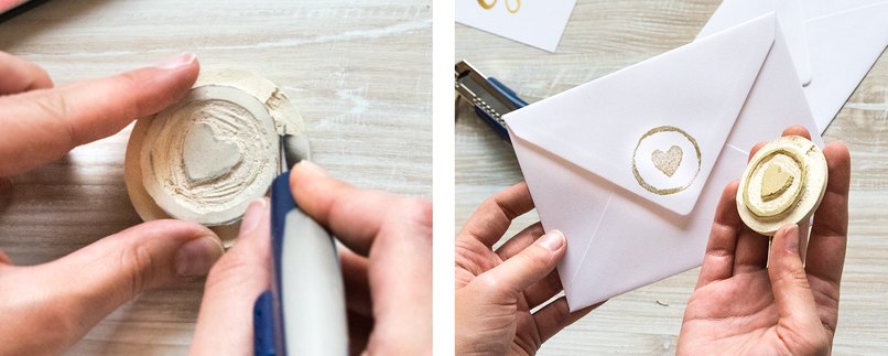 .... und bessern die Konturen mit einem Schnitzwerkzeug nach. Für den ersten Probelauf tauchen wir unseren Hochzeitsstempel in das Farbkissen und stempeln vorsichtig auf unser Kuvert. .... und bessern die Konturen mit einem Schnitzwerkzeug nach. Für den ersten Probelauf tauchen wir unseren Hochzeitsstempel in das Farbkissen und stempeln vorsichtig auf unser Kuvert.