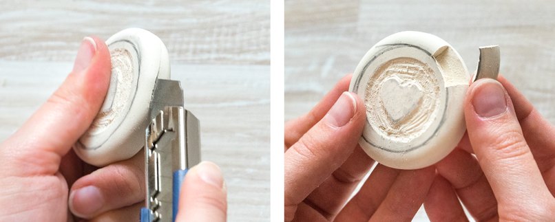 ...und schneiden den Radiergummi seitlich vorsichtig auf. Nun ziehen wir den überschüssigen Teil vorsichtig ab ... ...und schneiden den Radiergummi seitlich vorsichtig auf. Nun ziehen wir den überschüssigen Teil vorsichtig ab ...