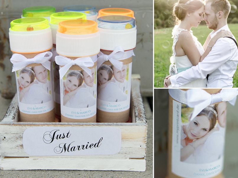 Kommen nie aus der Mode: Wedding Bubbles. Verzierte Seifenblasenbehälter