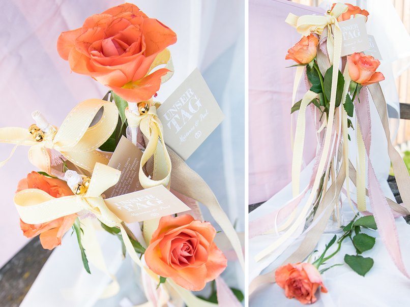 Ein Hoch auf das Brautpaar! Großer Jubel mit Wedding Wands. Hochzeitszauberstäbe in Form von Rosen