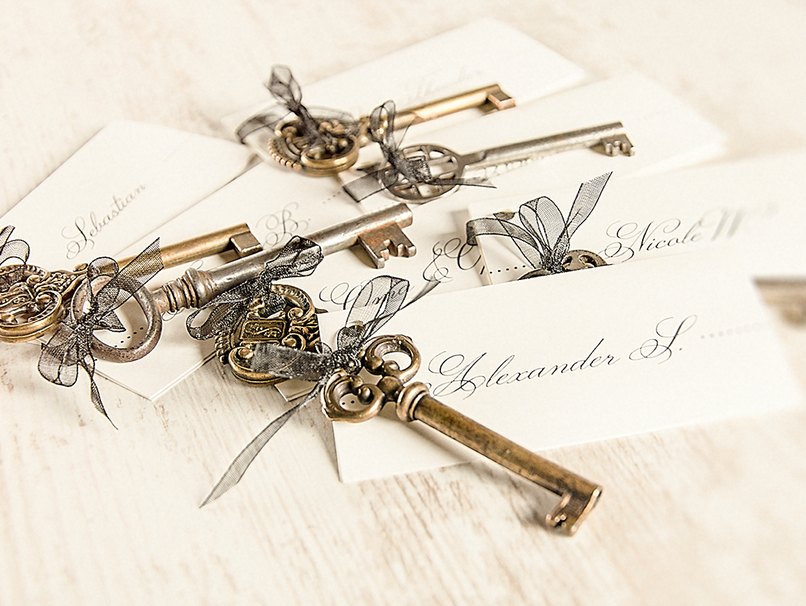 Vintage Platzkärtchen mit Schlüssel