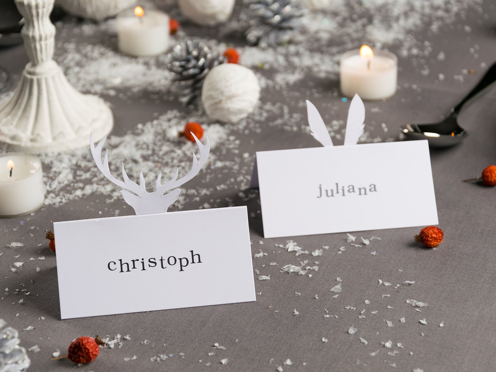 Die Tischdeko im Winter Tischkarten selber basteln myprintcard