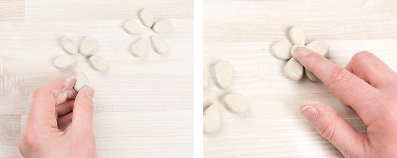 Aus den Kugeln werden Blütenblätter geformt