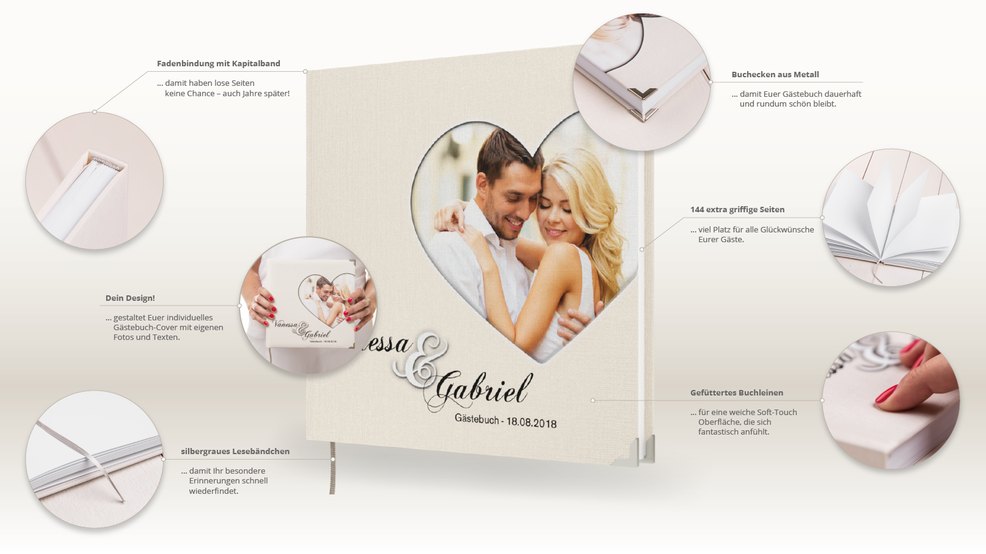 Dieses Hardcover-Gästebuch zur Hochzeit ist perfekt für Detailverliebte.