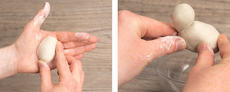 Schritt 2 - Taubenkörper formen und mit dem Kopf verbinden. Schritt 2 - Taubenkörper formen und mit dem Kopf verbinden.