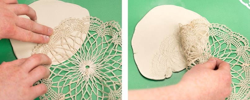 Spitzendecke auflegen und festdrücken