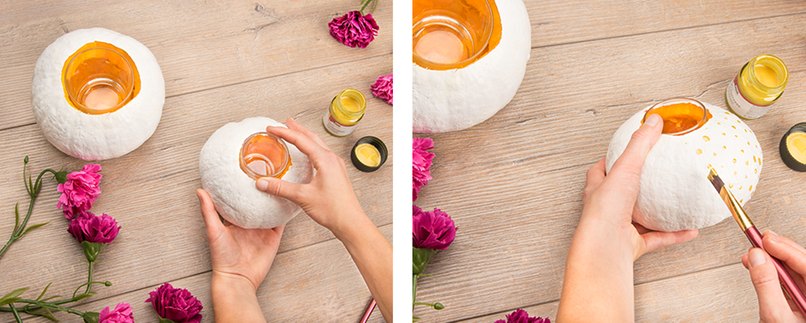 Leert seinen Inhalt und platziert ein Glas in seinem Innern.