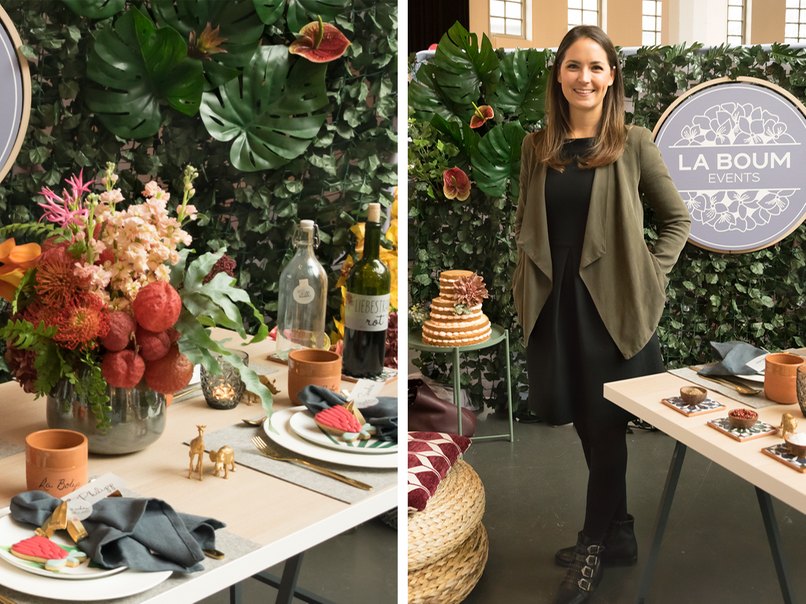 Event-Dekoration mit dunkler Tischdeko im Boho-Look