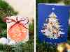 zwei Weihnachtskarten - Motiv Kugel und Motiv Tanne