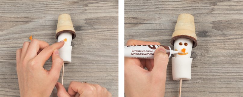 Bastelschritt 3 - Nase befestigen und Gesicht mit Zuckerschrift fertigstellen