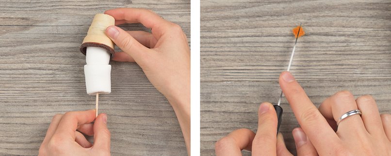 Bastelschritt 2 - Schneemann den Hut aufsetzen und Nase zuschneiden