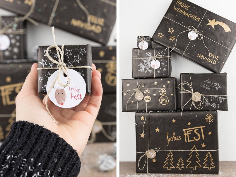 kleines Geschenk und viele zeitlos schön Verpackte Weihnachtsgeschenke