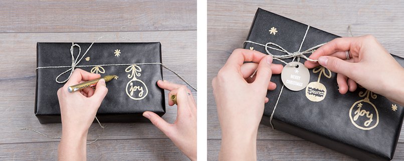 Bastelschritt 3 - Das Geschenk bemalen und den Geschenkanhänger an der Schnur befestigen