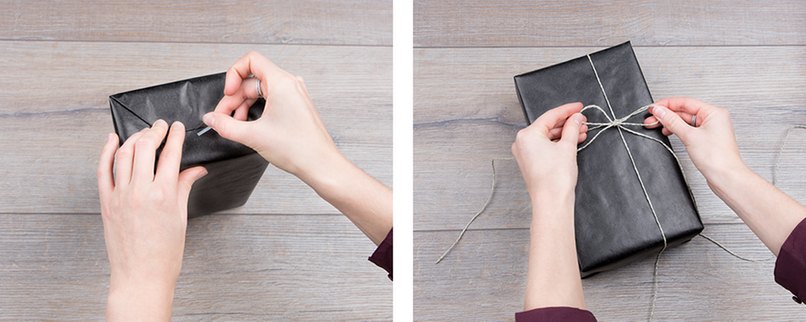 Bastelschritt 2 - Geschenk einpacken und die Schnur zur Schleife formen