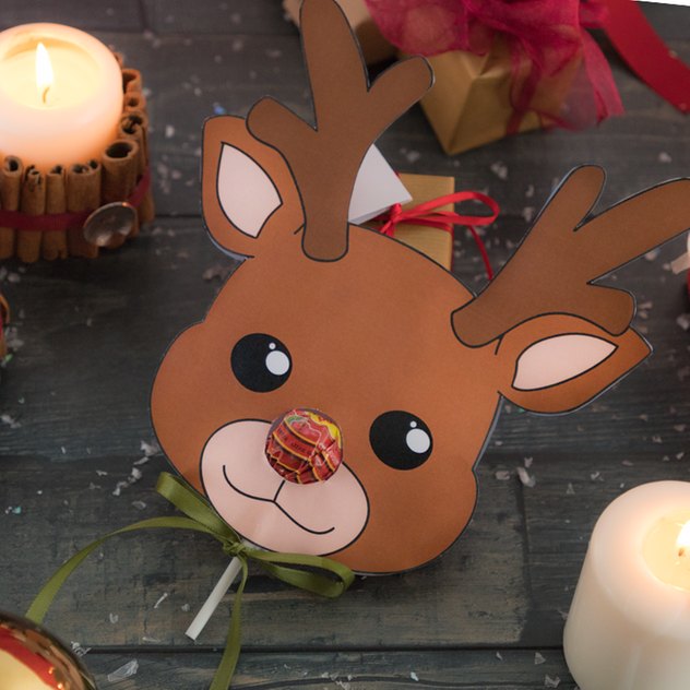 Freebie Rentier mit Lolli Nase als Mitbringsel zu Weihnachten