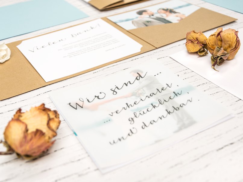 Pocketfold-Hochzeitskarten als Danksagung